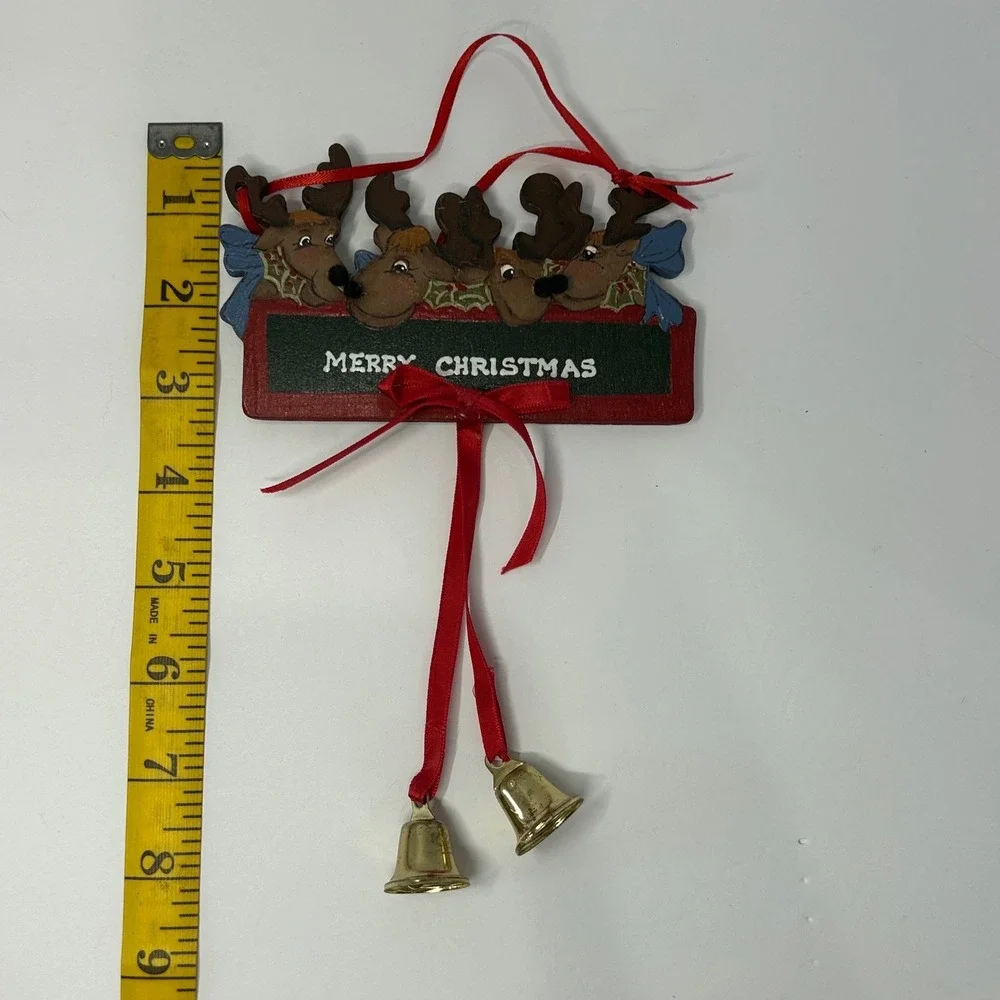 Hand Painted Wooden Christmas Ornaments Snowman‎ Reindeer Set of 4 Winter Cute